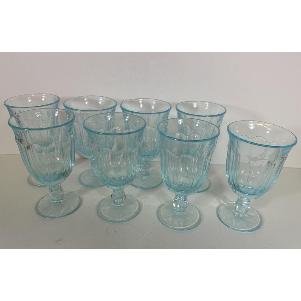 Noritake Azure Provincial Water Goblets 6.25" Light/Sky Blue Set Of 8 Vtg 70s - Picture 1 of 7